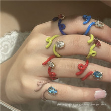 Korean retro geometric color diamond latest open design special couple snake fashion rings